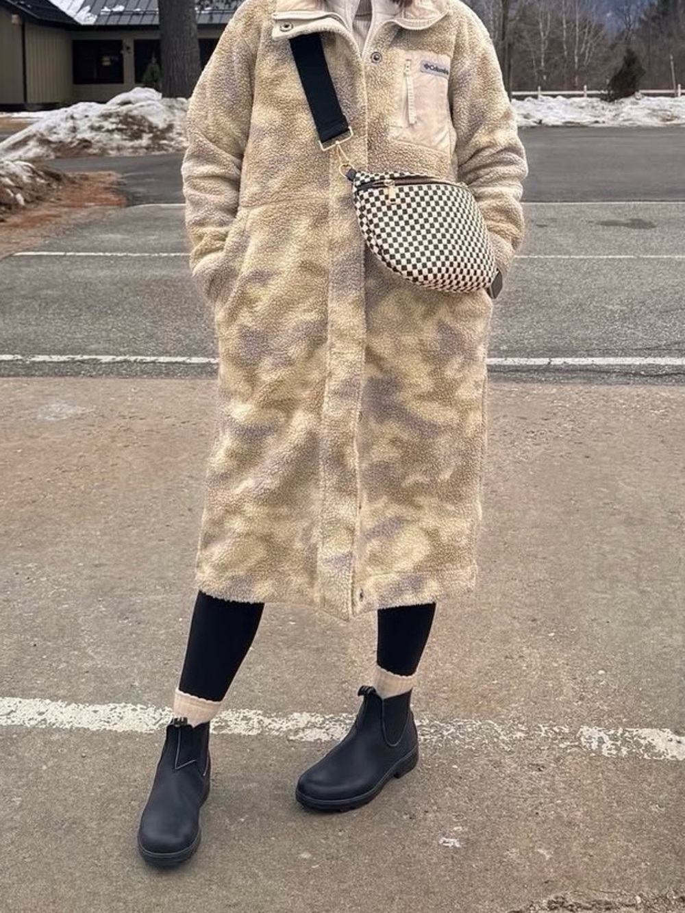 Columbia Women’s Camo Sherpa Fleece Long Jacket Full Snap Front Cozy Winter